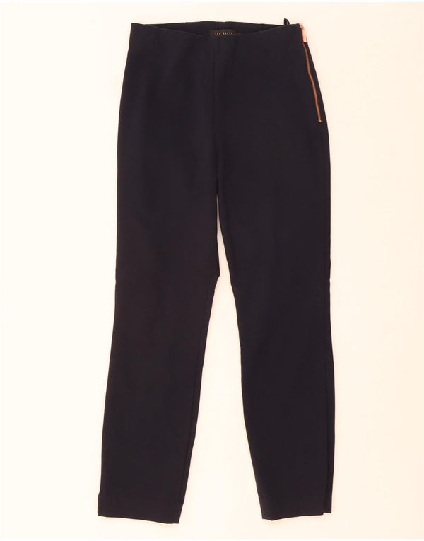 Calça justa feminina Ted Baker tamanho 0 2XS W24 L24 algodão azul marinho