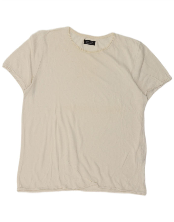 Camiseta masculina Zara Top grande de algodão branco