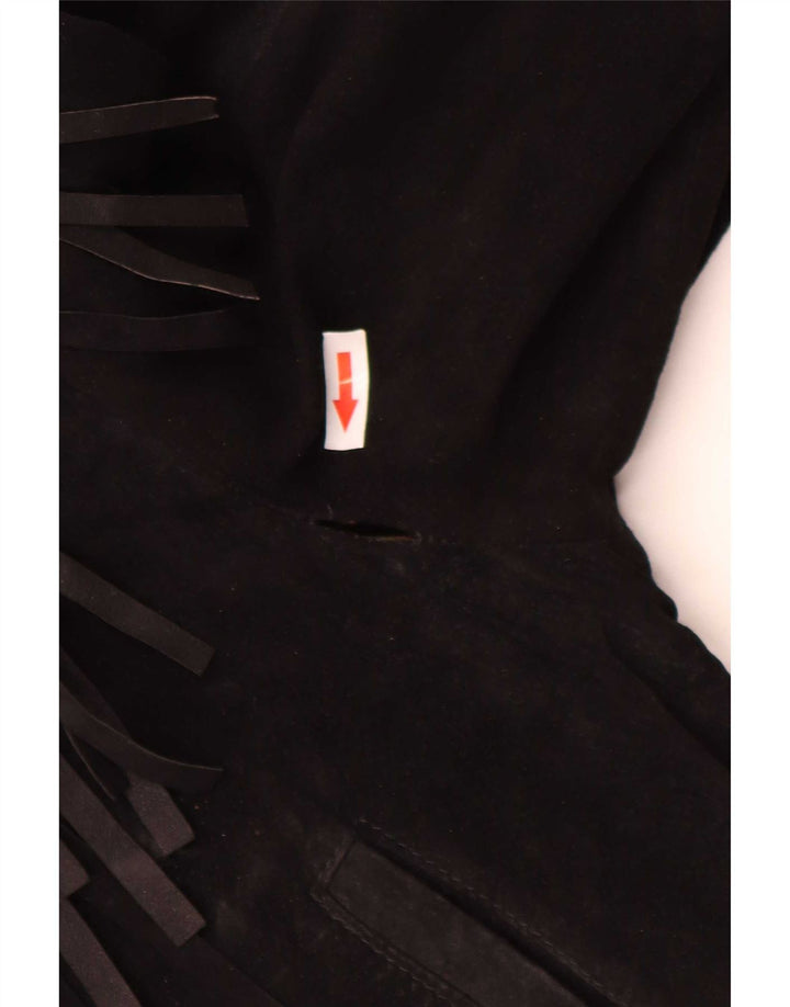 Jaqueta feminina vintage de camurça IT 50 XL cowboy de couro preto