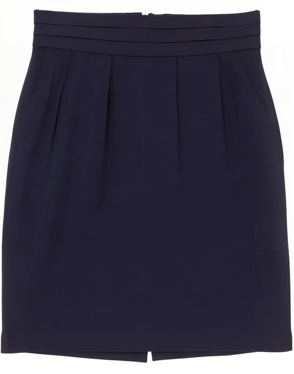 Saia lápis feminina vintage de cintura alta XL W30 seda azul marinho