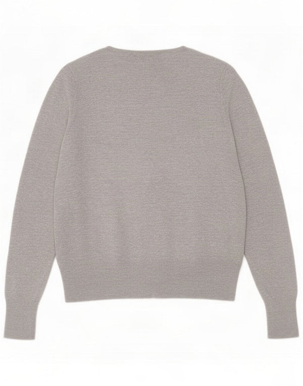 Suéter cardigã feminino com babados da Marks & Spencer UK 14 cinza médio manchado