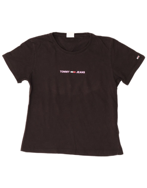 Camiseta feminina Tommy Hilfiger manga curta com estampa gráfica UK 12 médio preto