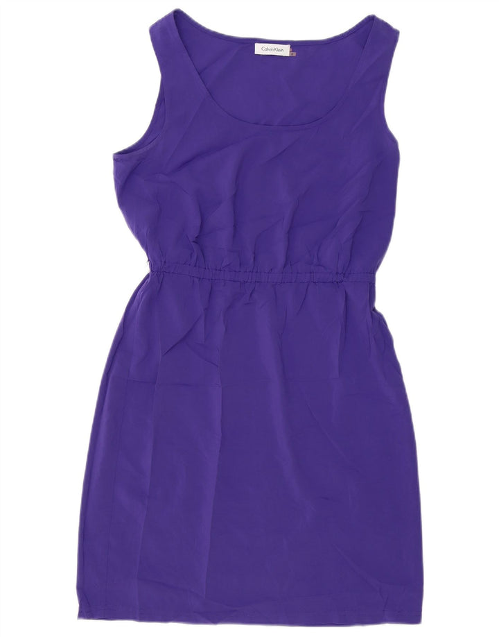 Vestido feminino Calvin Klein sem mangas com bainha US 6 poliéster roxo médio