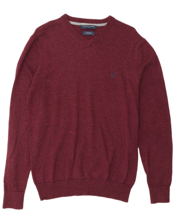 CREW CLOTHING Mens V-Neck Jumper Sweater Small Burgundy Flecked