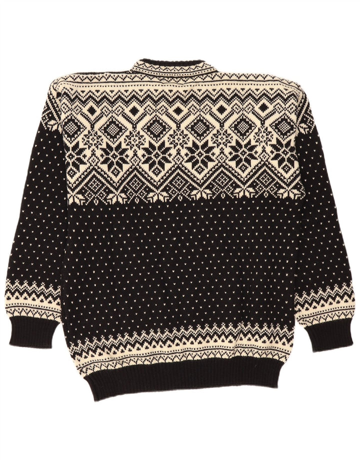 Suéter vintage masculino com gola redonda 2XL preto Fair Isle Virgin Wool
