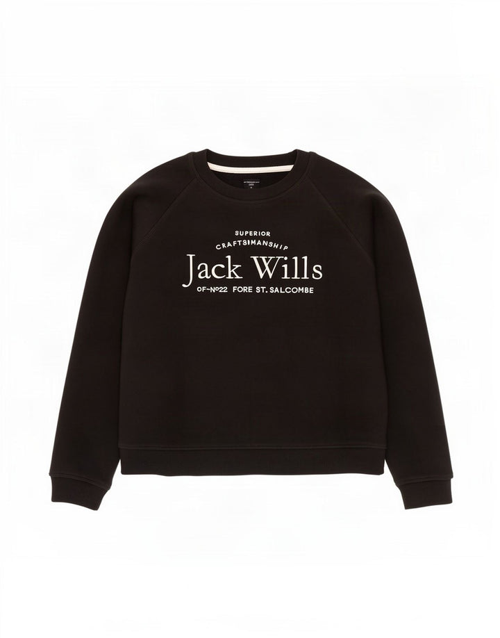 Jack Wills feminino gráfico oversized moletom jumper Reino Unido 12 médio preto