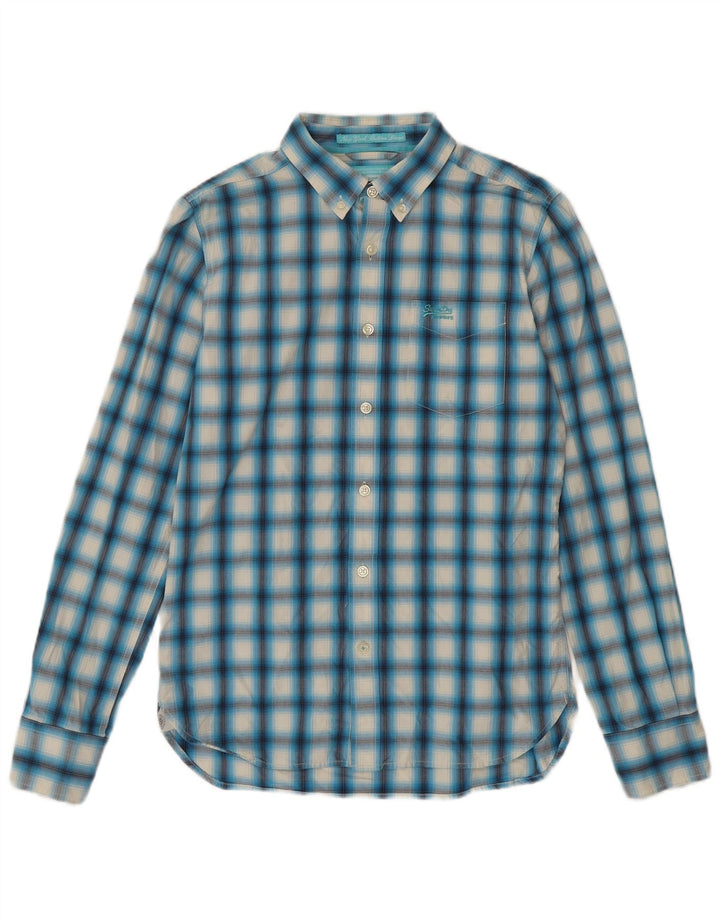 Camisa masculina Superdry grande algodão xadrez azul