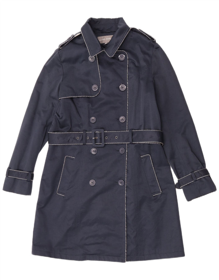 Casaco impermeável feminino Laura Ashley com peito duplo Reino Unido 12 azul marinho médio