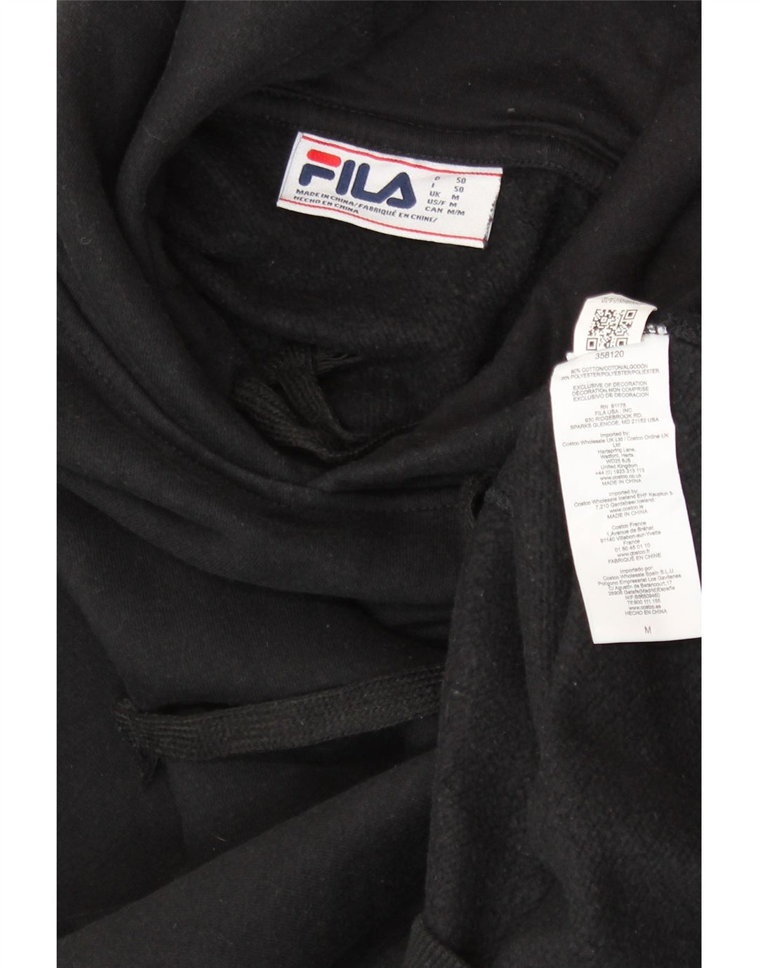 FILA moletom com capuz masculino médio algodão preto