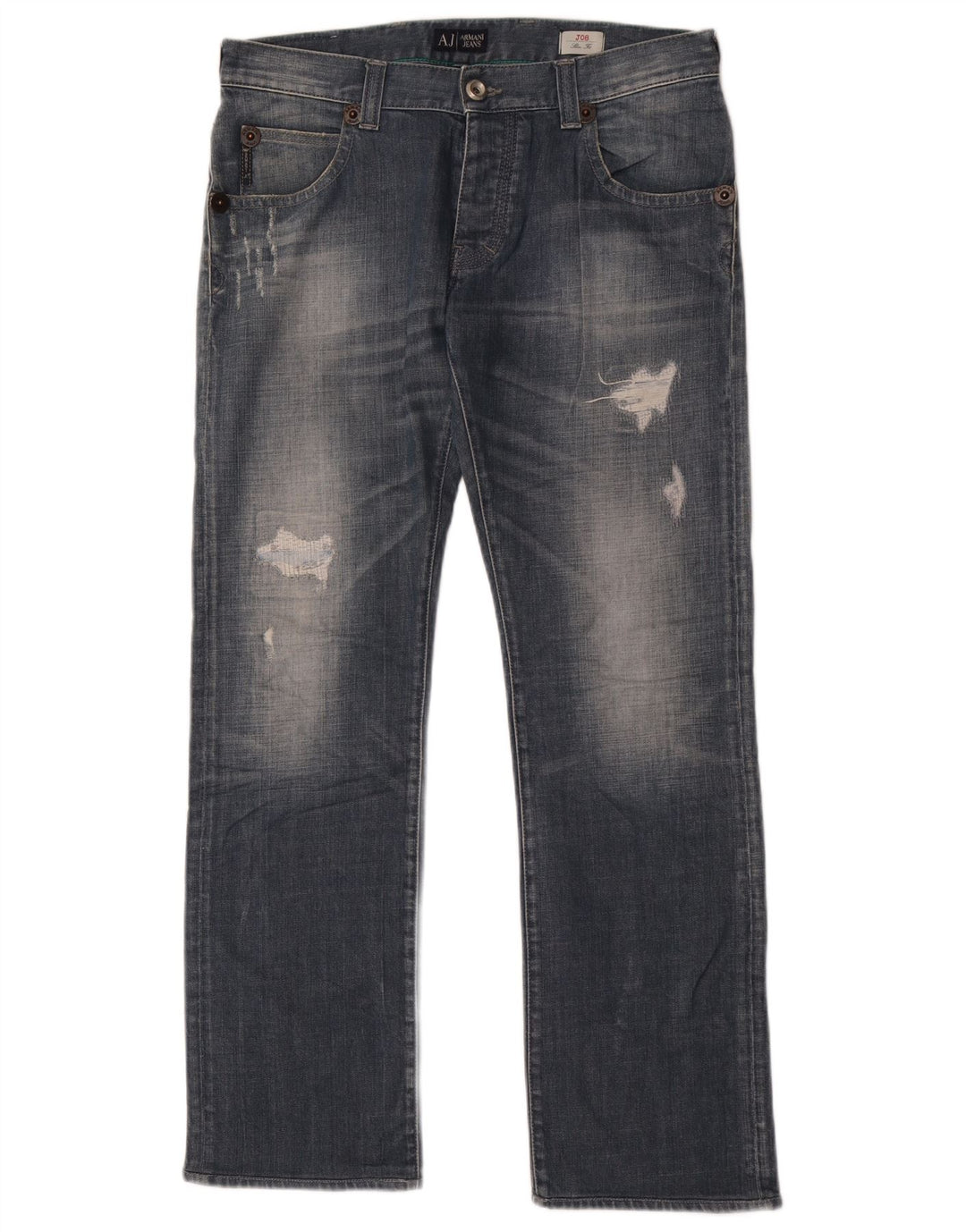 Armani Masculino Distressed Slim Jeans W33 L32 Azul Algodão
