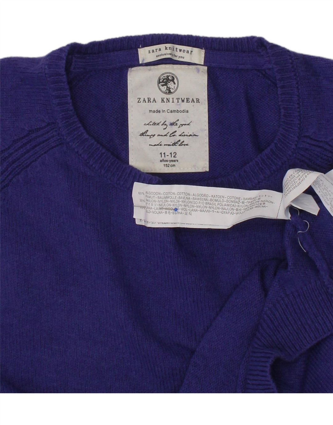 ZARA Girls Crew Neck Jumper Sweater 11-12 Years Purple Cotton Vintage Zara and Second-Hand Zara from Messina Hembry 