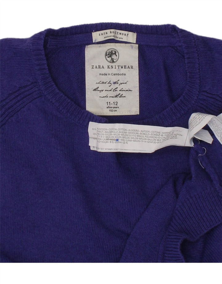 ZARA Girls Crew Neck Jumper Sweater 11-12 Years Purple Cotton Vintage Zara and Second-Hand Zara from Messina Hembry 