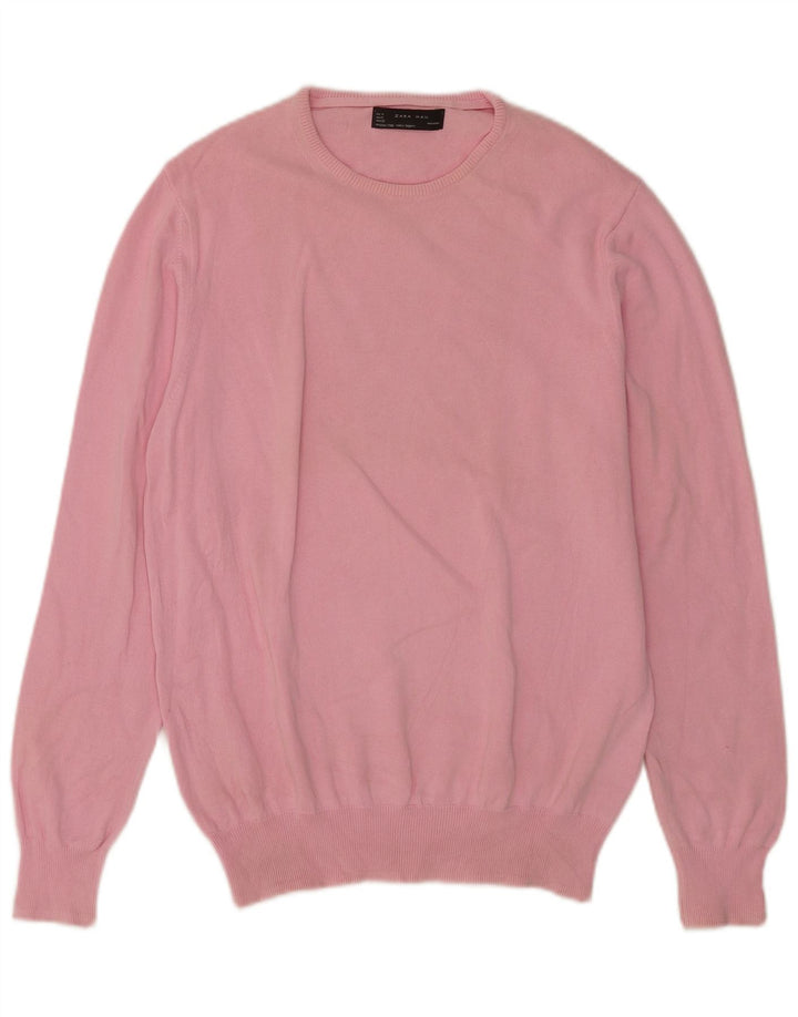 Zara Suéter masculino com gola redonda e algodão rosa médio