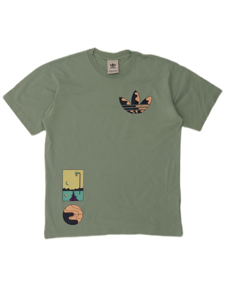 Adidas Mens Graphic T-Shirt Top Médio Algodão Verde