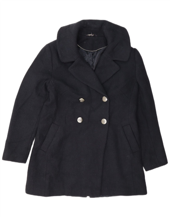 Casaco feminino Marks & Spencer com peito duplo ervilha Reino Unido 12 lã azul marinho médio