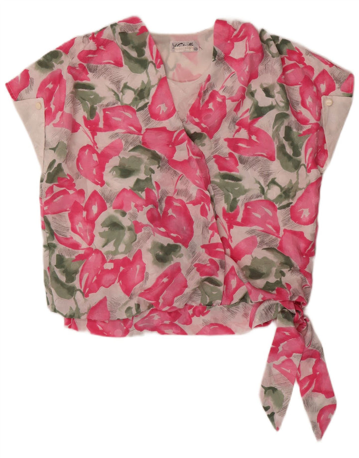 Blusa feminina VINTAGE Top IT 42 seda floral rosa médio