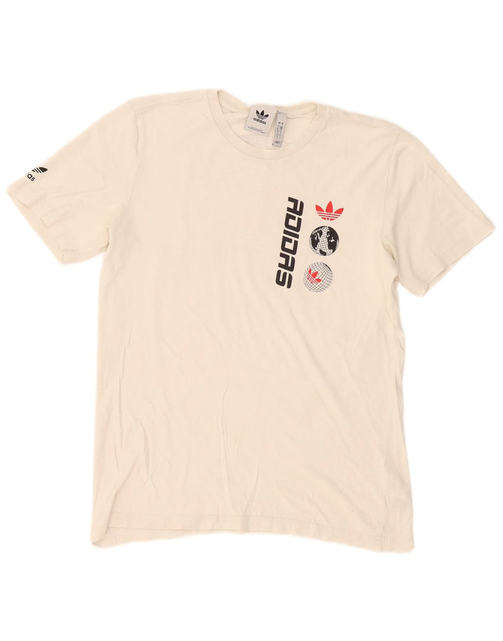 Adidas Mens Graphic T-Shirt Top Pequeno Algodão Branco