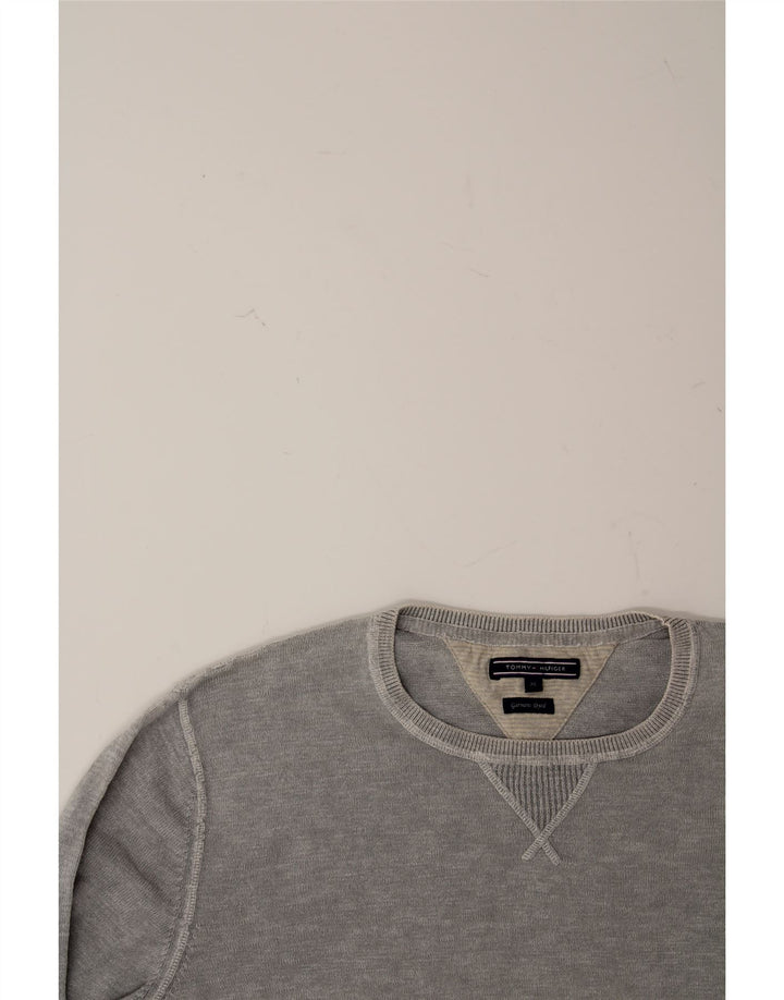 TOMMY HILFIGER Mens Crew Neck Jumper Sweater XL Grey Cotton Vintage Tommy Hilfiger and Second-Hand Tommy Hilfiger from Messina Hembry 