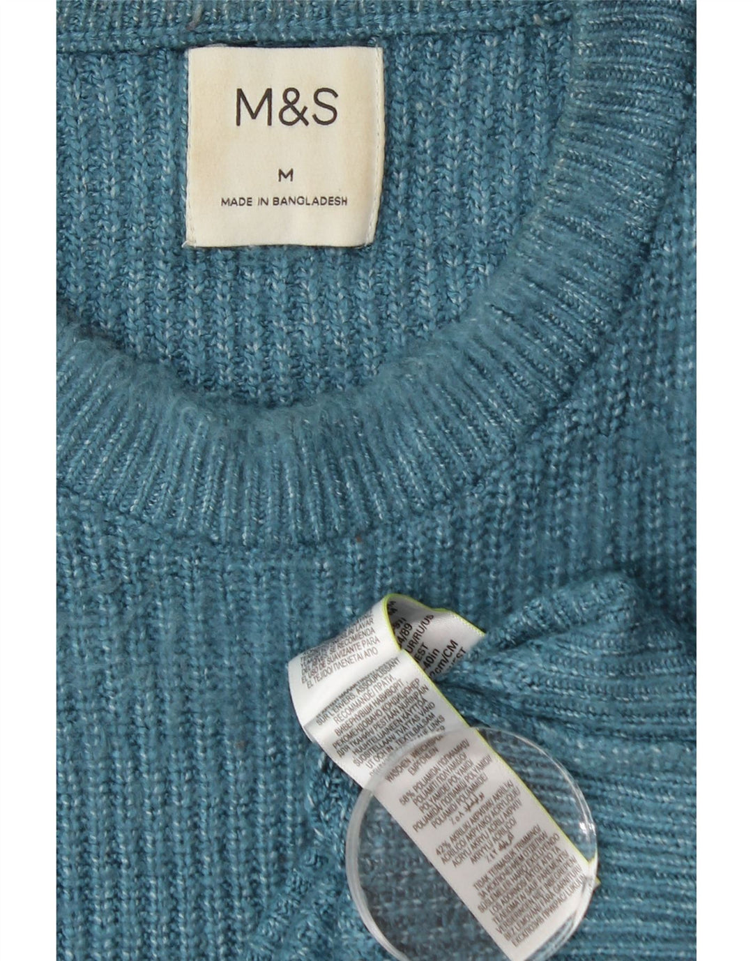Suéter masculino Marks & Spencer com gola redonda e poliamida azul médio