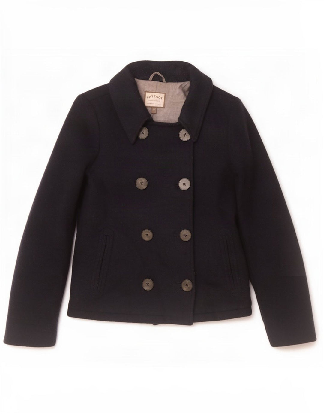 Fat Face Womens Pea Coat Reino Unido 10 Lã Azul Marinho Pequeno