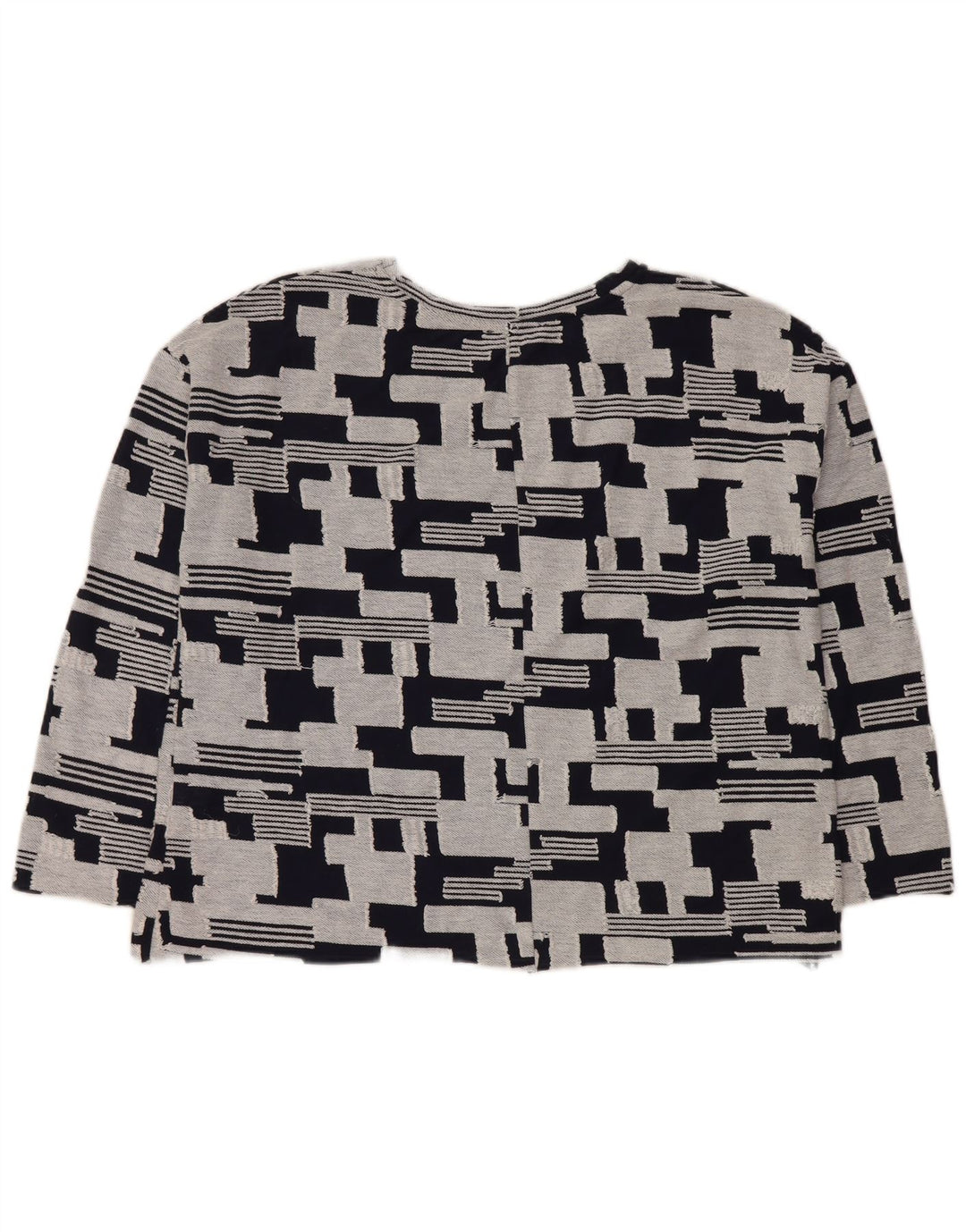Top feminino Zara manga 3/4 Reino Unido 14 algodão geométrico azul marinho médio
