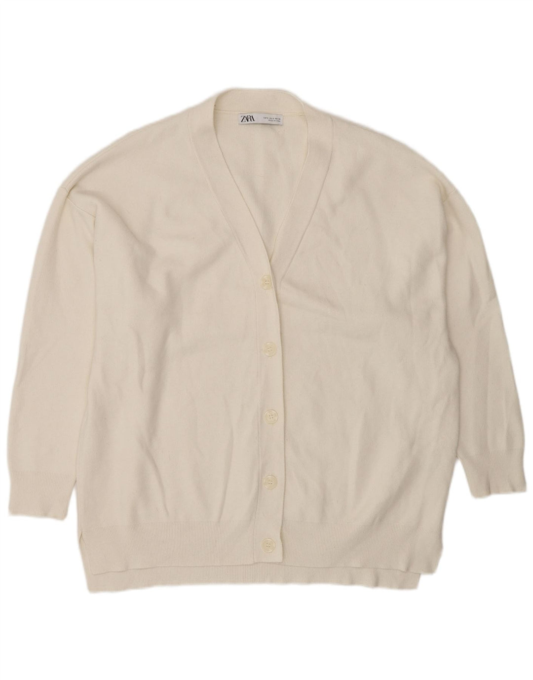 Suéter cardigã feminino grande da Zara Reino Unido 10 viscose branca pequena