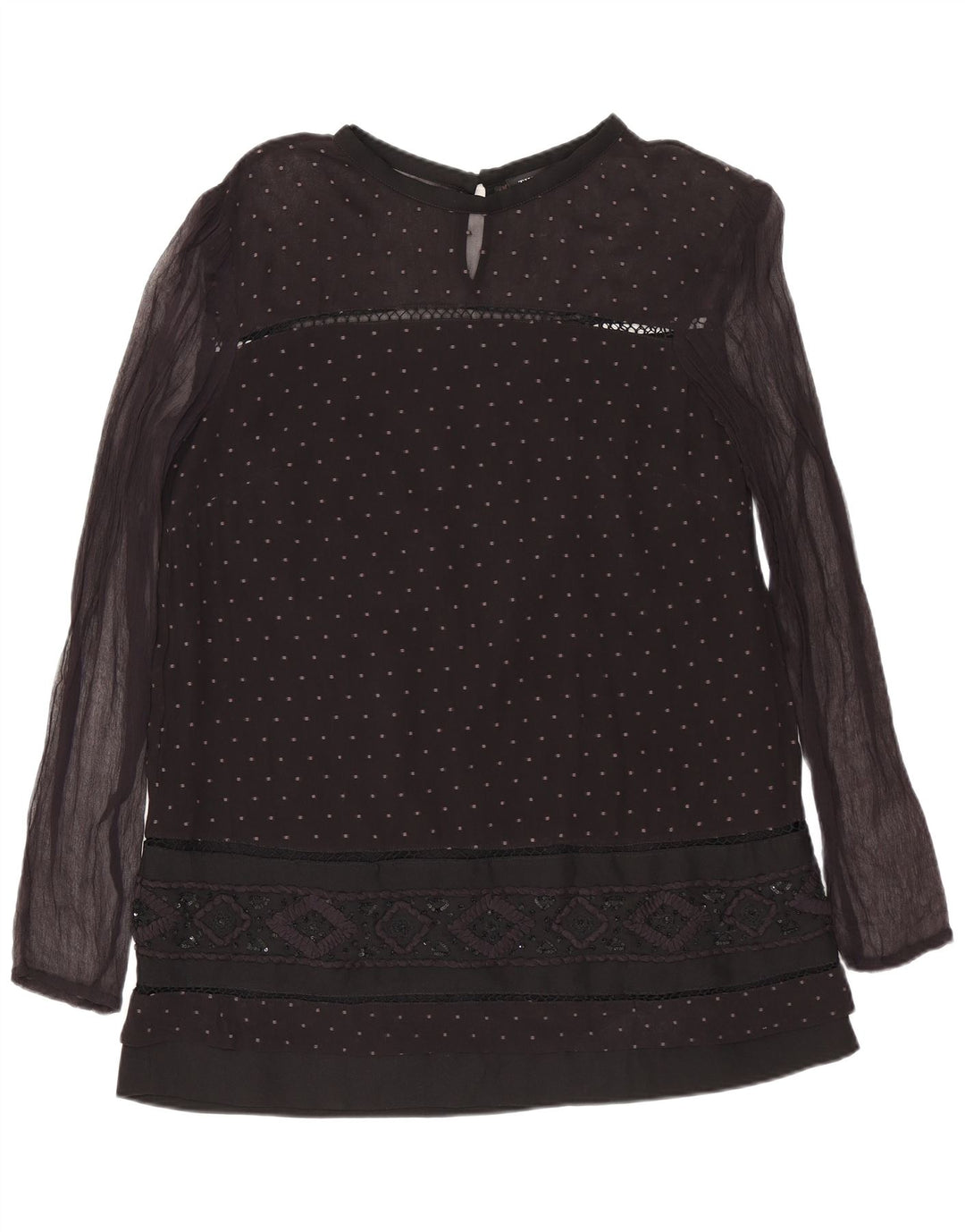 Simona Barbieri Blusa feminina Twin Set Top Reino Unido 10 pequena preta manchada