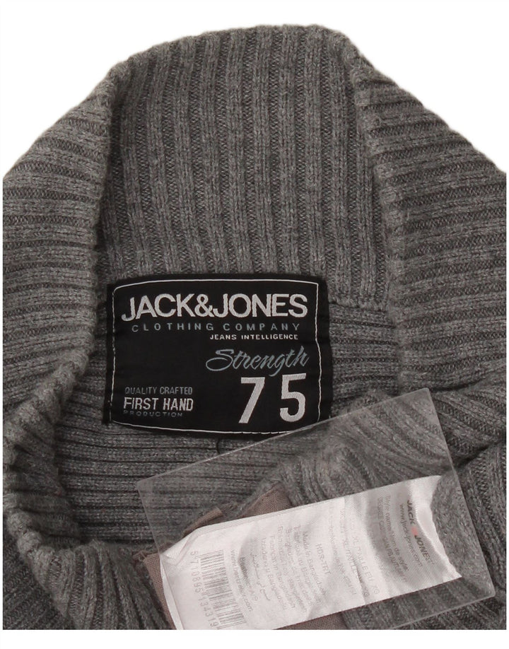 Suéter cardigã masculino JACK & JONES algodão cinza médio