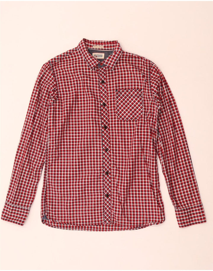 Camisa masculina Tommy Hilfiger pequena vermelha algodão guingão