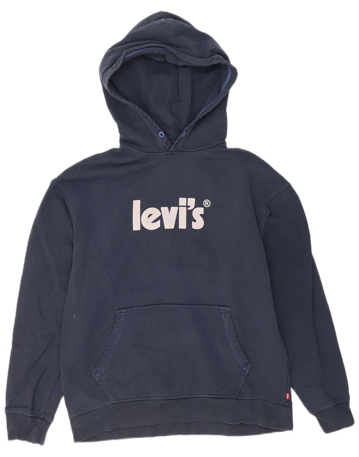 Suéter com capuz gráfico masculino Levi's médio azul marinho algodão