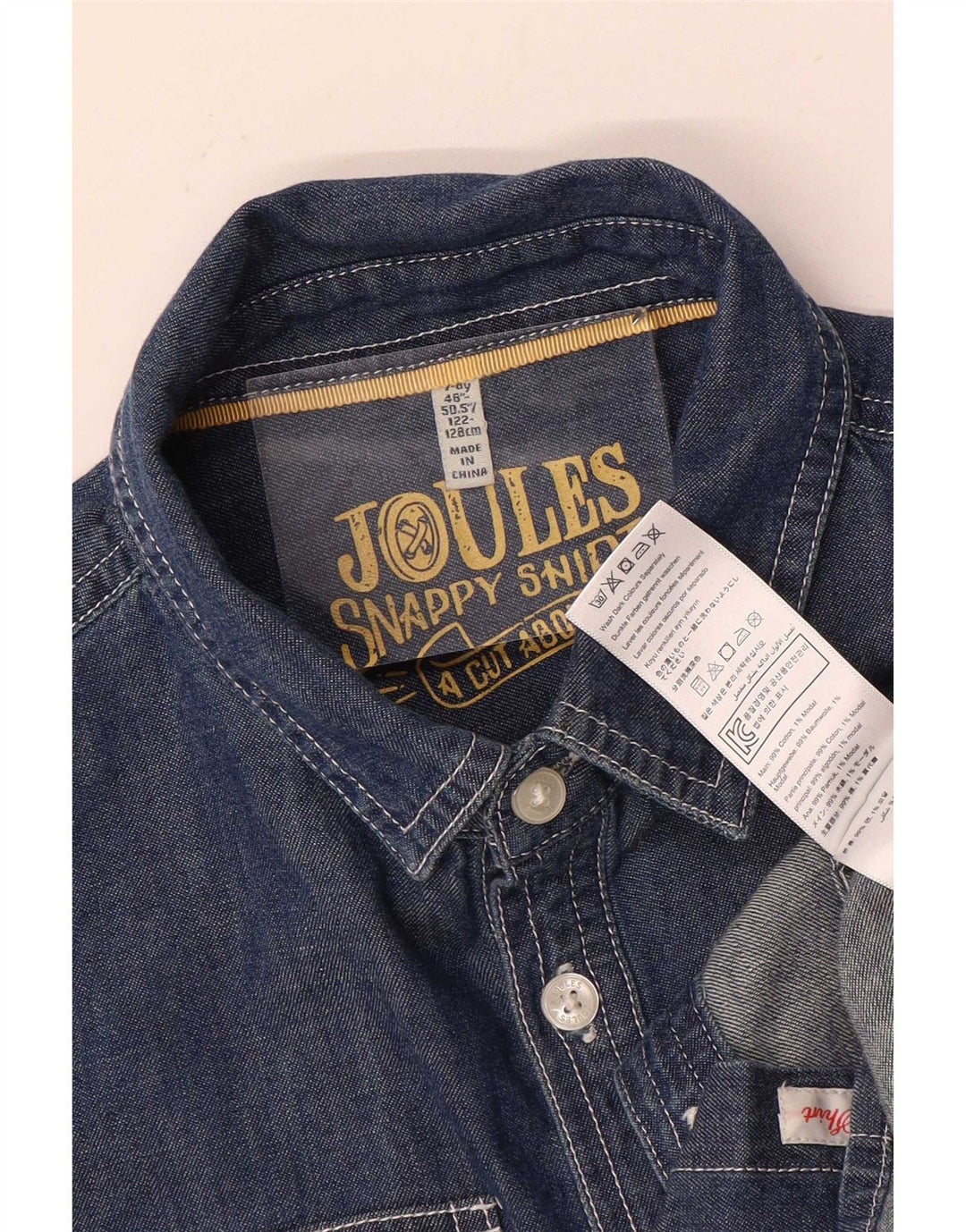 Camisa jeans Joules Boys 7-8 anos azul marinho algodão