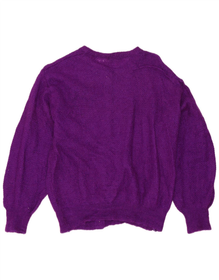 Suéter cardigã feminino VINTAGE Reino Unido 12 nylon roxo médio