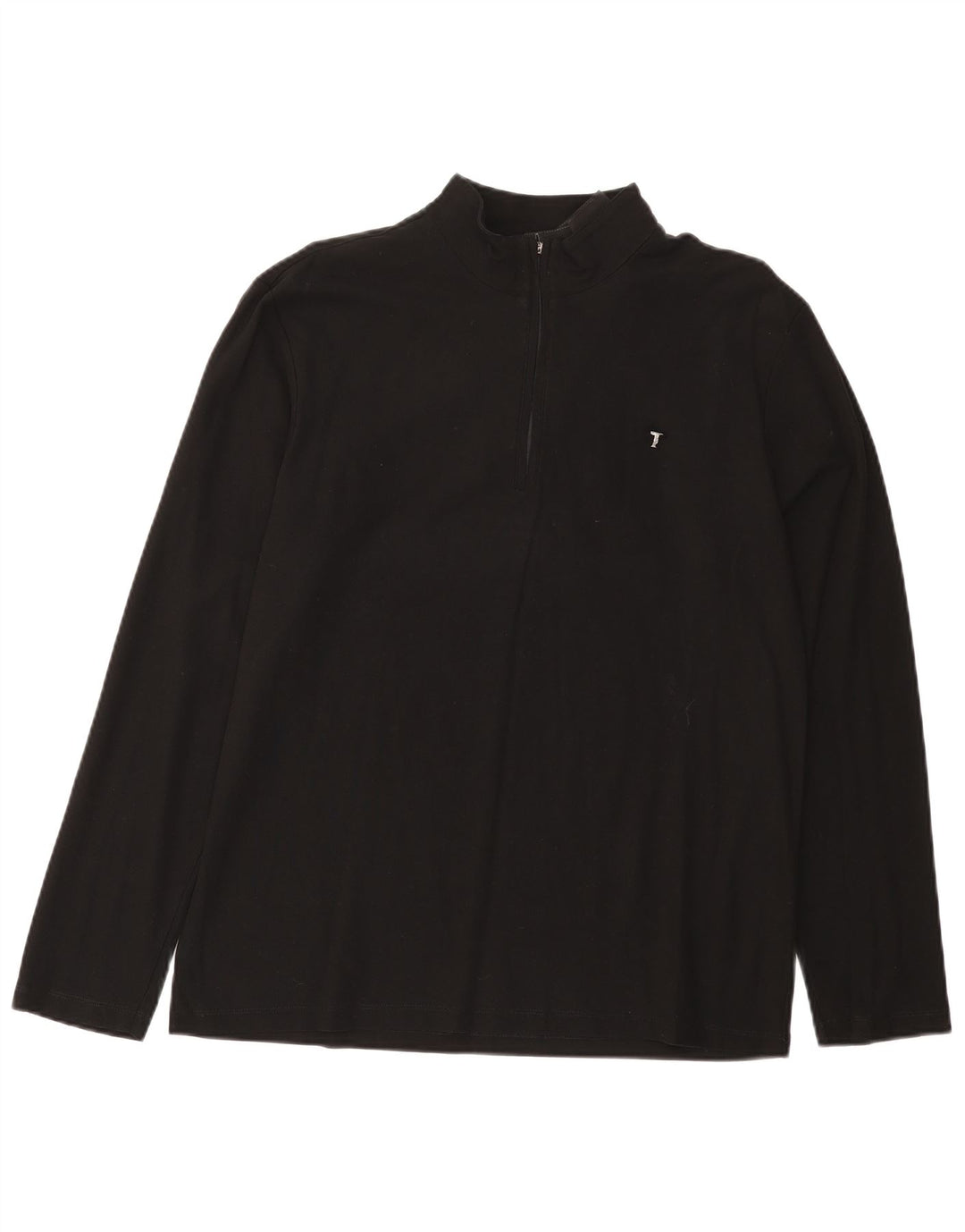 TRUSSARDI Camiseta masculina com zíper e manga comprida XL de algodão preto