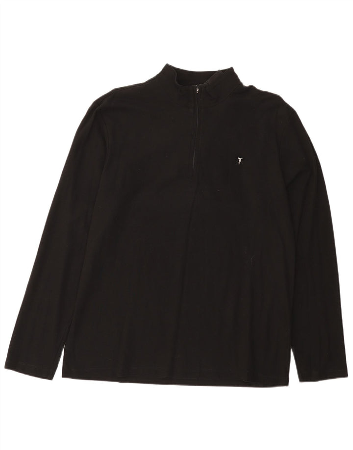 TRUSSARDI Camiseta masculina com zíper e manga comprida XL de algodão preto