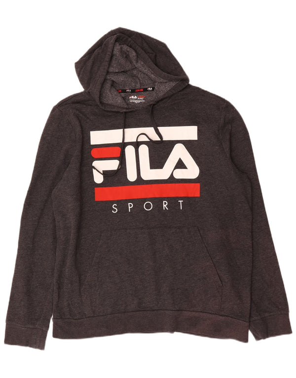 Fila Mens Graphic Hoodie Jumper XL Grey Cotton