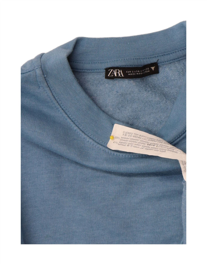 Zara Womens Crop Sweatshirt Jumper UK 10 Pequeno Azul Poliéster