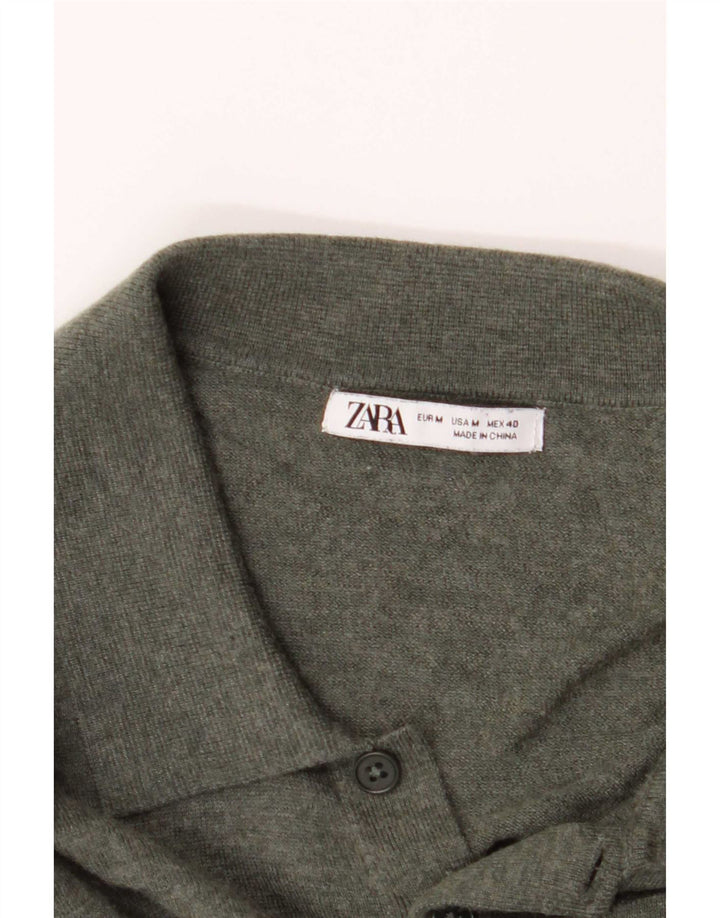 Suéter masculino Zara com gola polo e cáqui médio