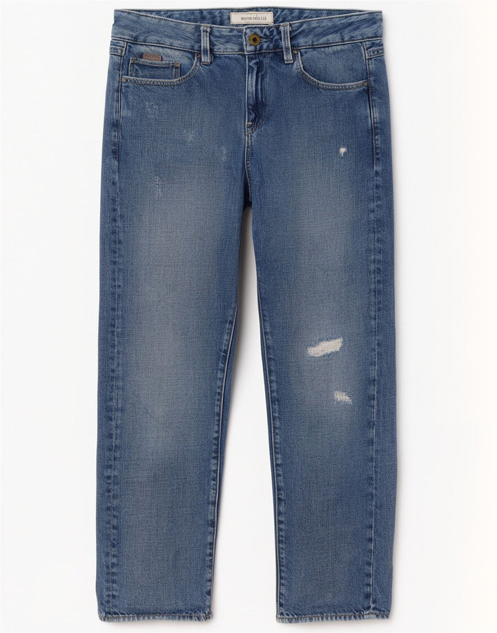 Calça jeans reta feminina G-Star desgastada W24 L30 algodão azul