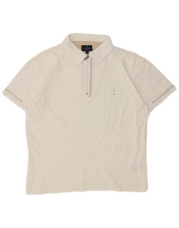 Camisa polo masculina Trussardi Jeans pequena de algodão branco