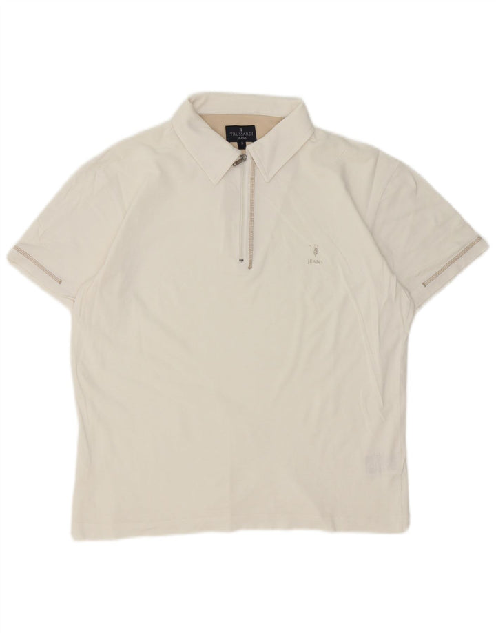 Camisa polo masculina Trussardi Jeans pequena de algodão branco