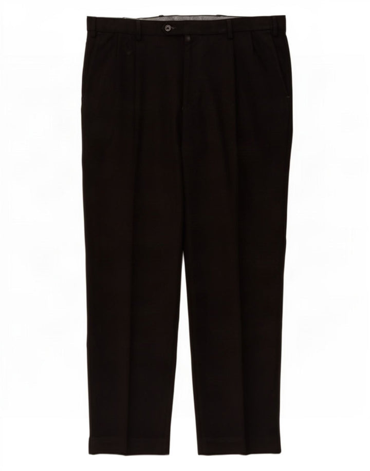 Calça masculina de terno regular Marks & Spencer W38 L31 poliéster preto
