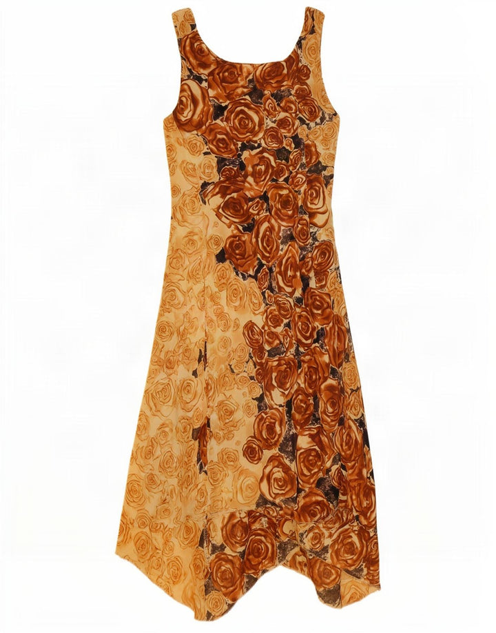 Vestido feminino vintage sem mangas assimétrico IT 44 médio marrom floral