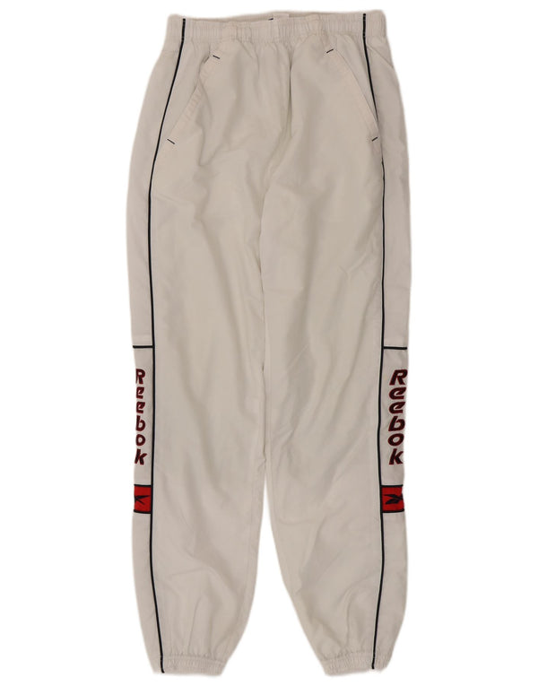 Calça de treino masculina Reebok Graphic Joggers pequeno poliéster branco