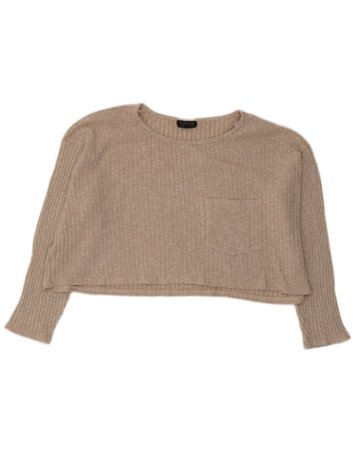 Topshop feminino cropped oversized manga comprida Reino Unido 12 bege médio salpicado