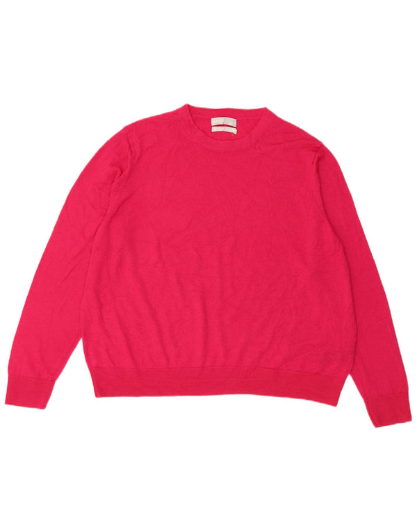 Suéter feminino Marks & Spencer com gola redonda Reino Unido 18 XL lã merino rosa