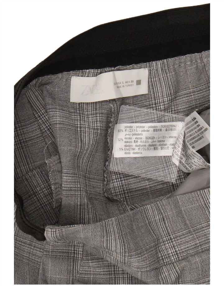 Calça Chino Slim Feminina Zara Grande W30 L27 Poliéster Xadrez Cinza