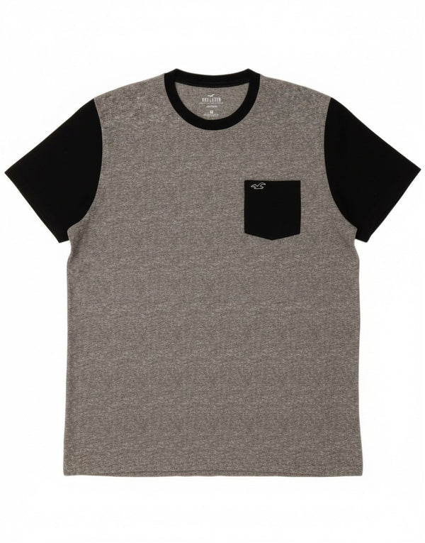 Camiseta masculina Hollister grande algodão colorblock cinza