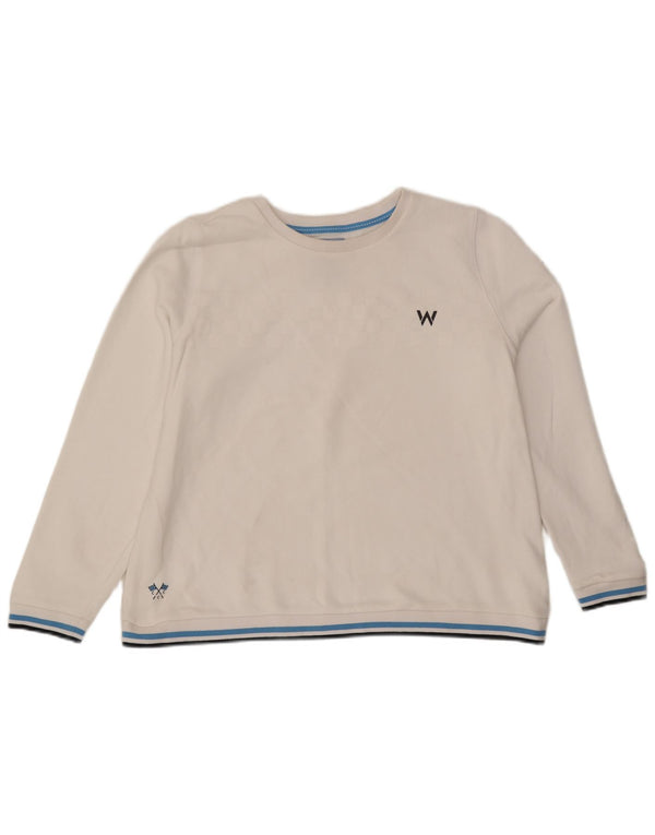 Crew Clothing feminino moletom gráfico jumper Reino Unido 16 grande branco manchado