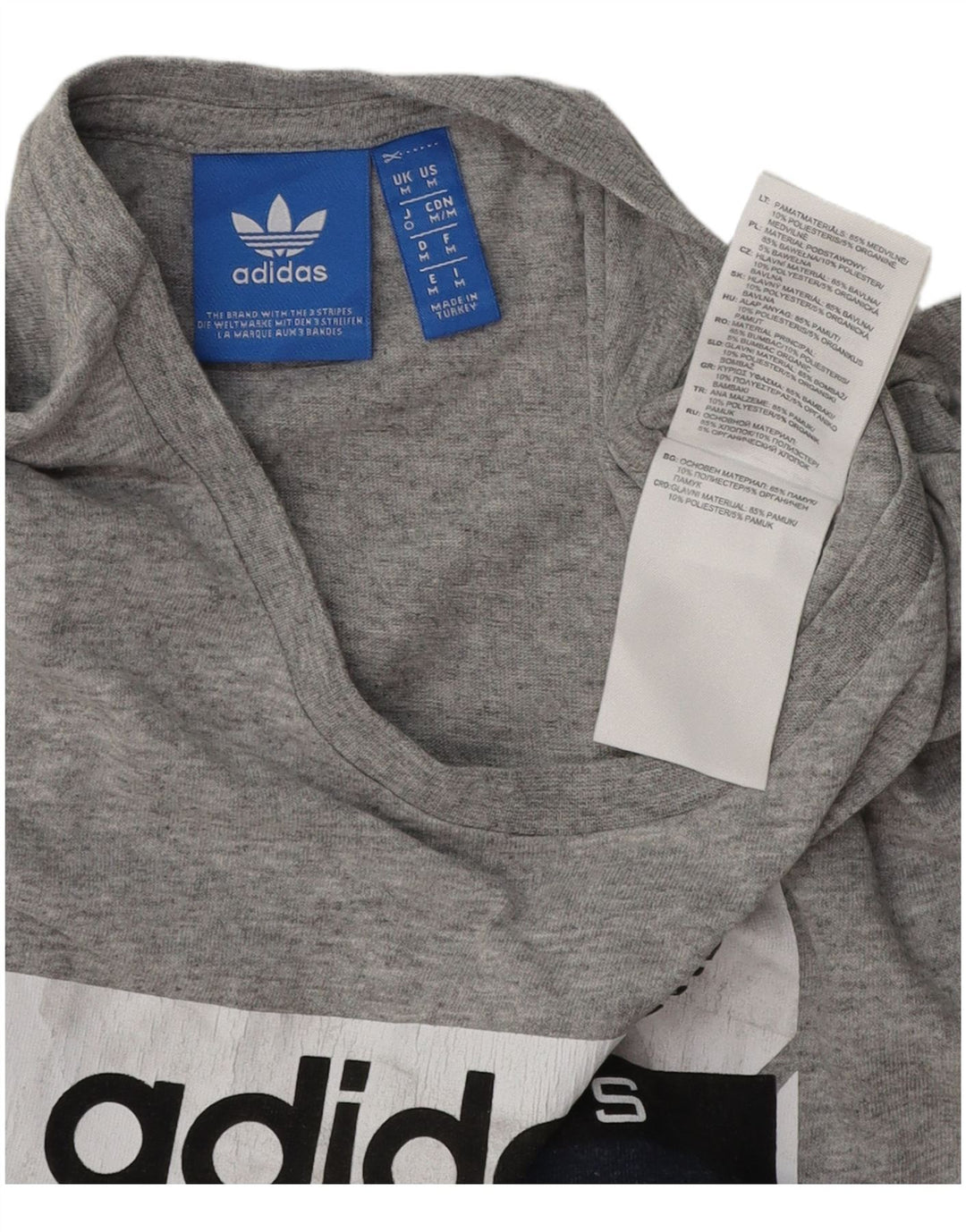 Camiseta masculina ADIDAS com estampa gráfica cinza médio algodão