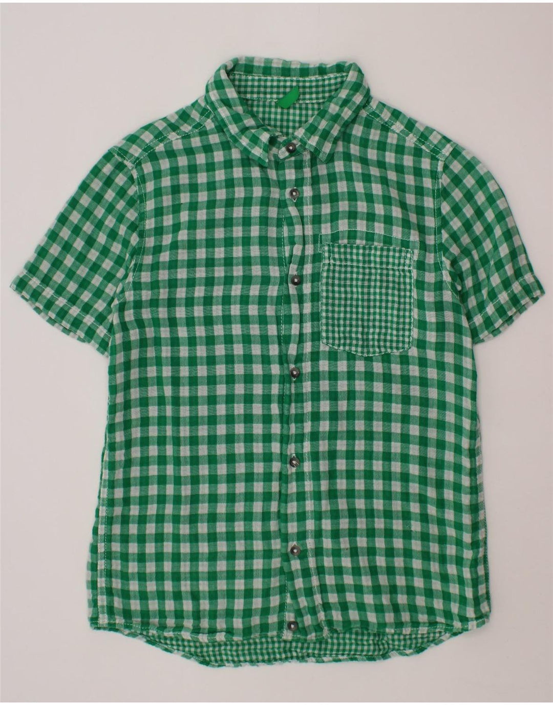 Camisa de manga curta masculina BENETTON 10-11 anos verde guingão